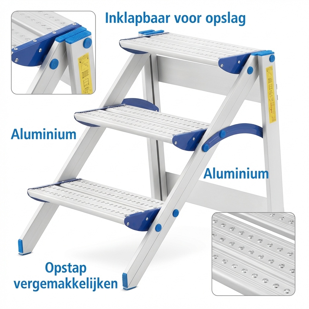 Huishoudtrap - 3 treden - aluminium - werkhoogte 270 cm