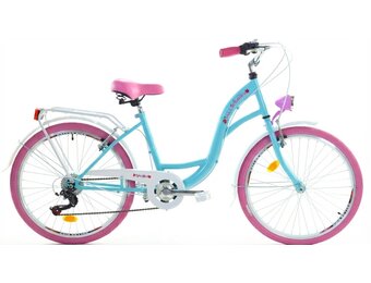 Meisjesfiets - 24 inch fiets - 6 versnellingen - blauw roze