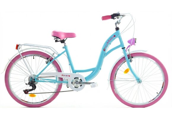 Meisjesfiets - 24 inch fiets - 6 versnellingen - blauw roze