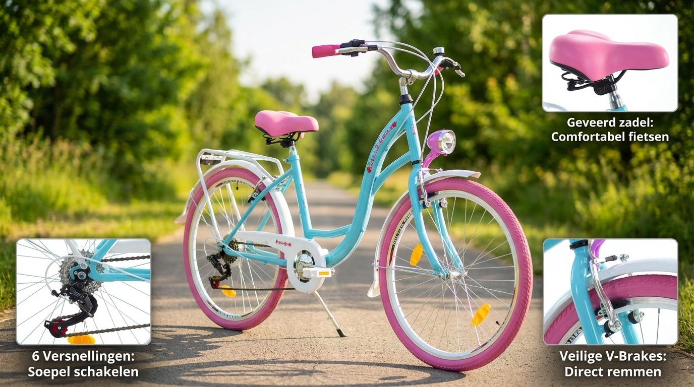 Meisjesfiets - 24 inch fiets - 6 versnellingen - blauw roze
