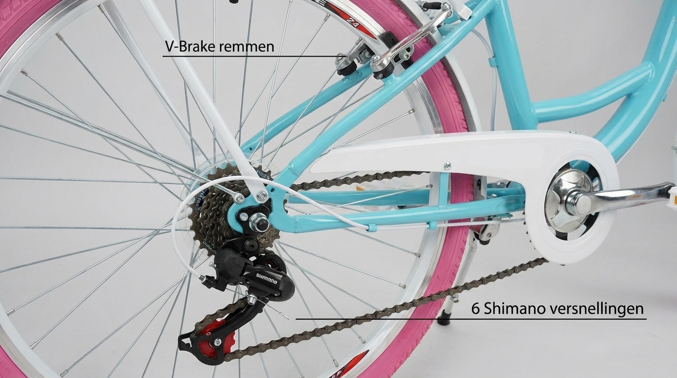 Meisjesfiets - 24 inch fiets - 6 versnellingen - blauw roze