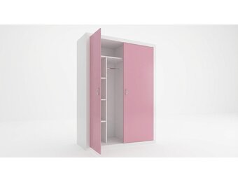 Kledingkast met 2 deuren - 90x50x190 cm, wit/roze MDF/grenenhout