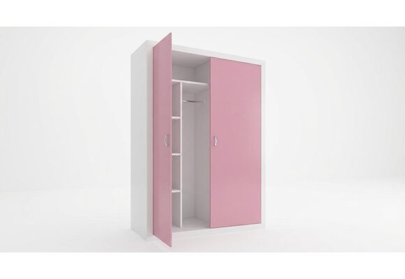 Kledingkast met 2 deuren - 90x50x190 cm, wit/roze MDF/grenenhout