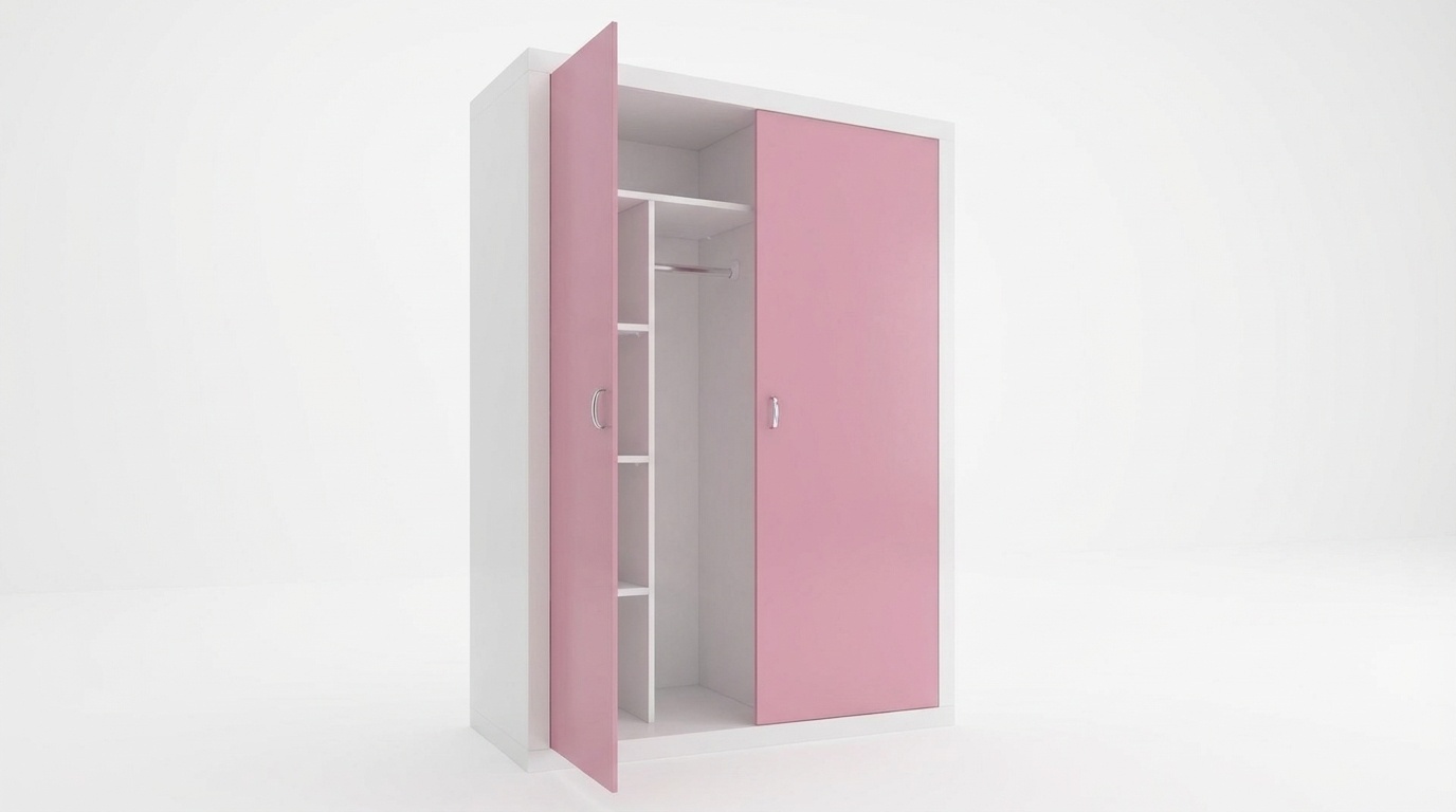 Kledingkast met 2 deuren - 90x50x190 cm, wit/roze MDF/grenenhout