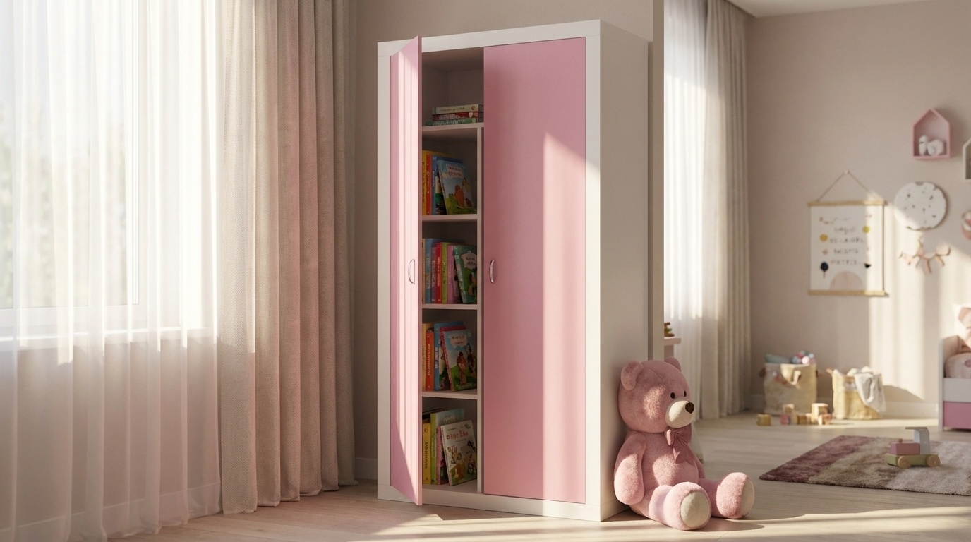 Kledingkast met 2 deuren - 90x50x190 cm, wit/roze MDF/grenenhout