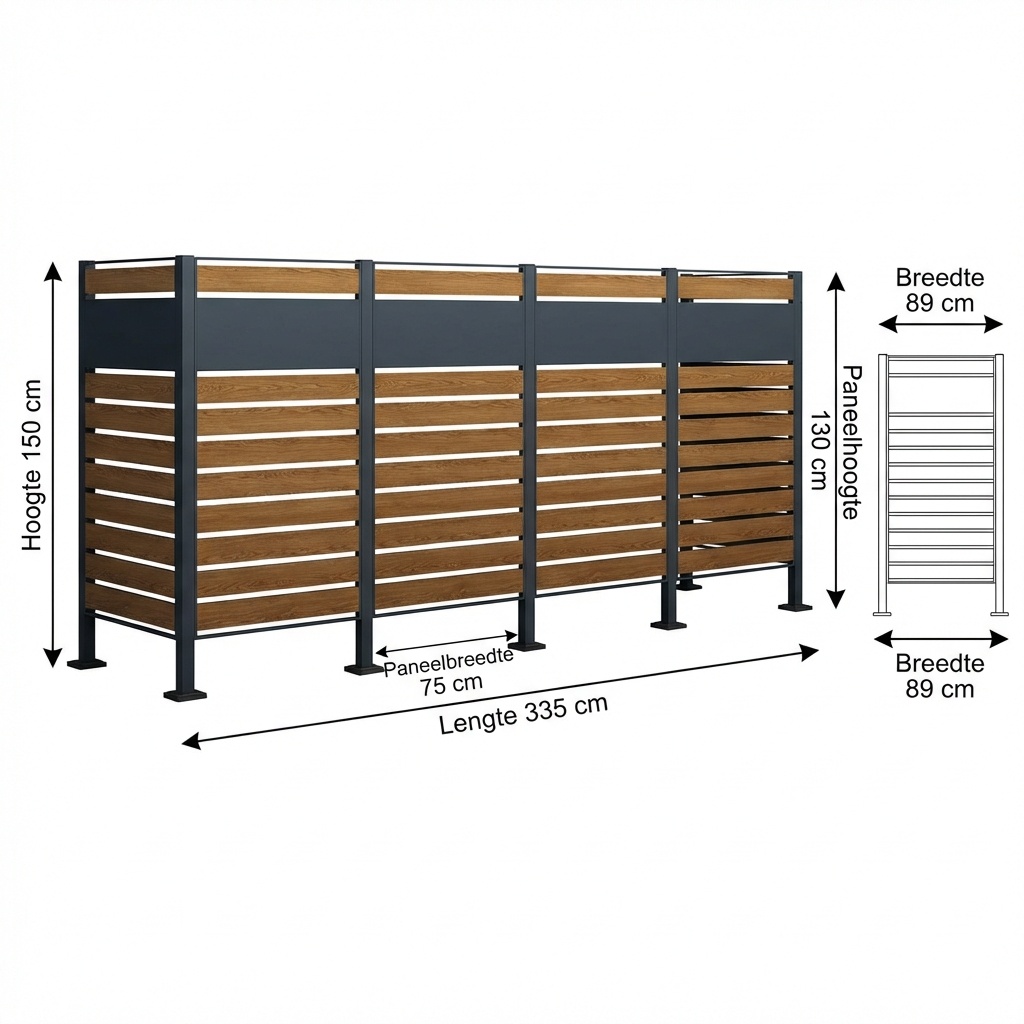 Kliko ombouw - 4 containers - 335x89x150cm - antraciet houtlook