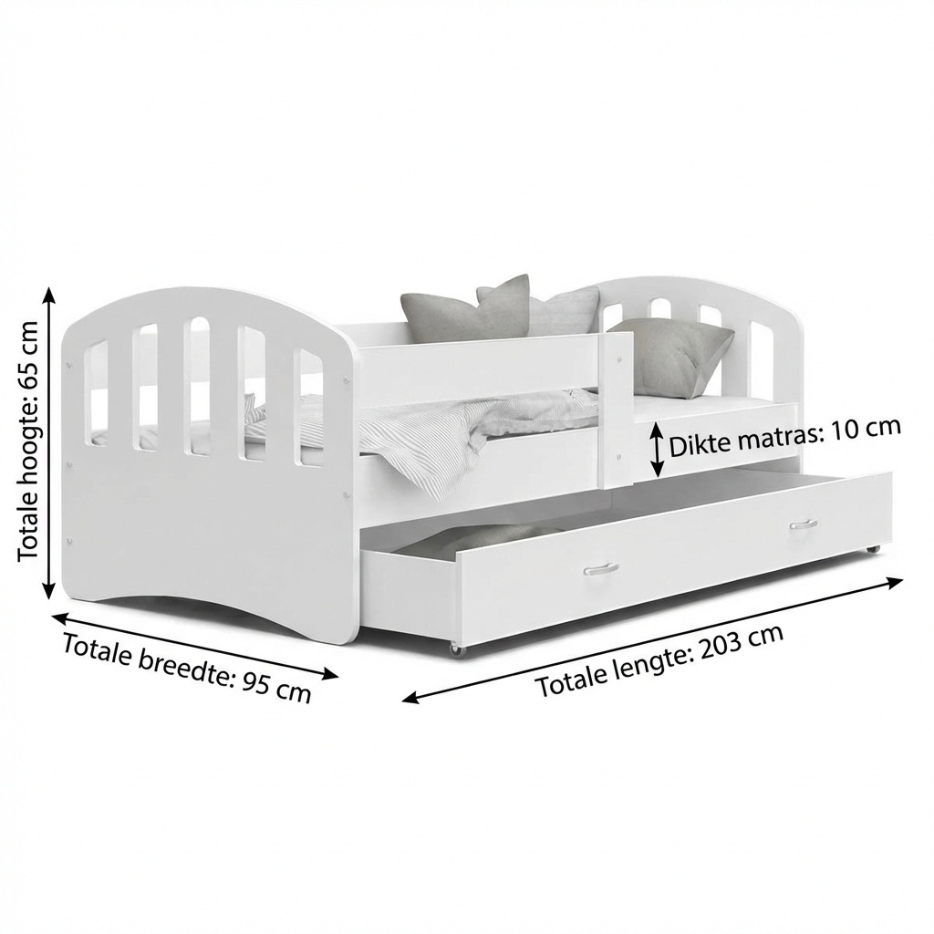 Kinderbed met lade wit 200x90cm MDF & grenen, inclusief matras