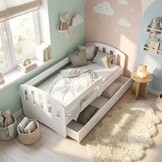 Kinderbed met lade wit 200x90cm MDF & grenen, inclusief matras