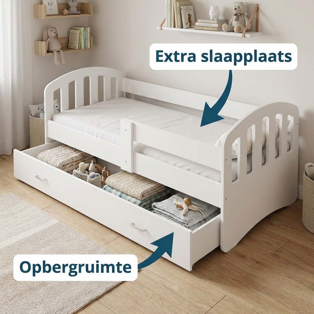 Kinderbed met lade wit 200x90cm MDF & grenen, inclusief matras