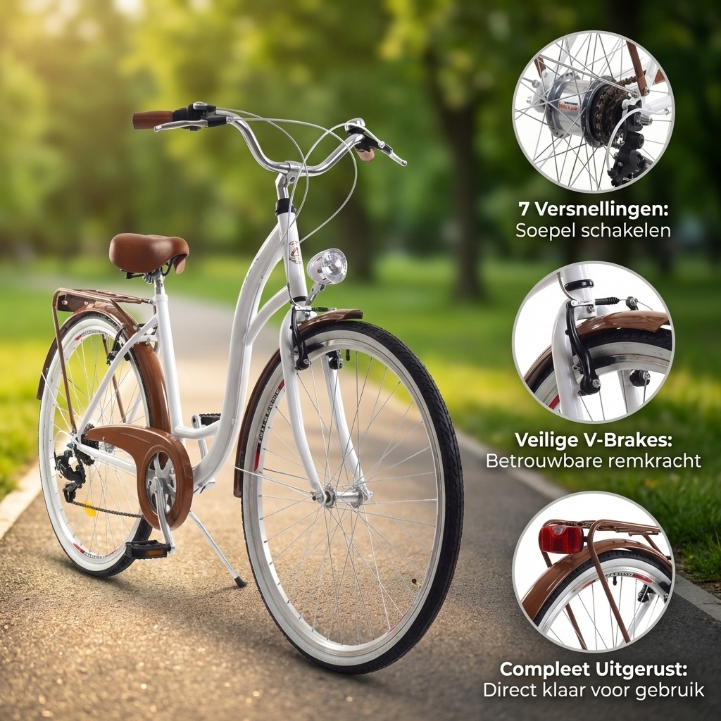 Meisjesfiets - 26 inch - met 7 versnellingen - wit bruin