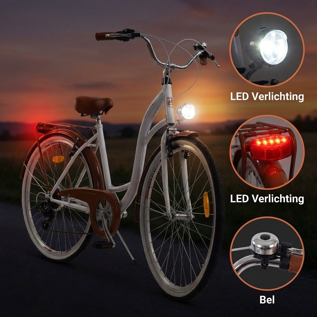 Meisjesfiets - 26 inch - met 7 versnellingen - wit bruin