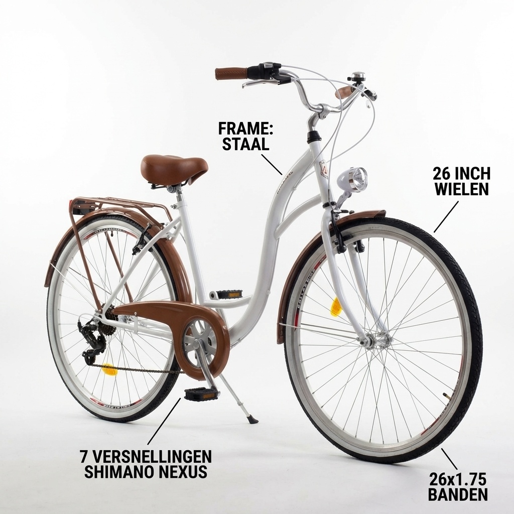 Meisjesfiets - 26 inch - met 7 versnellingen - wit bruin