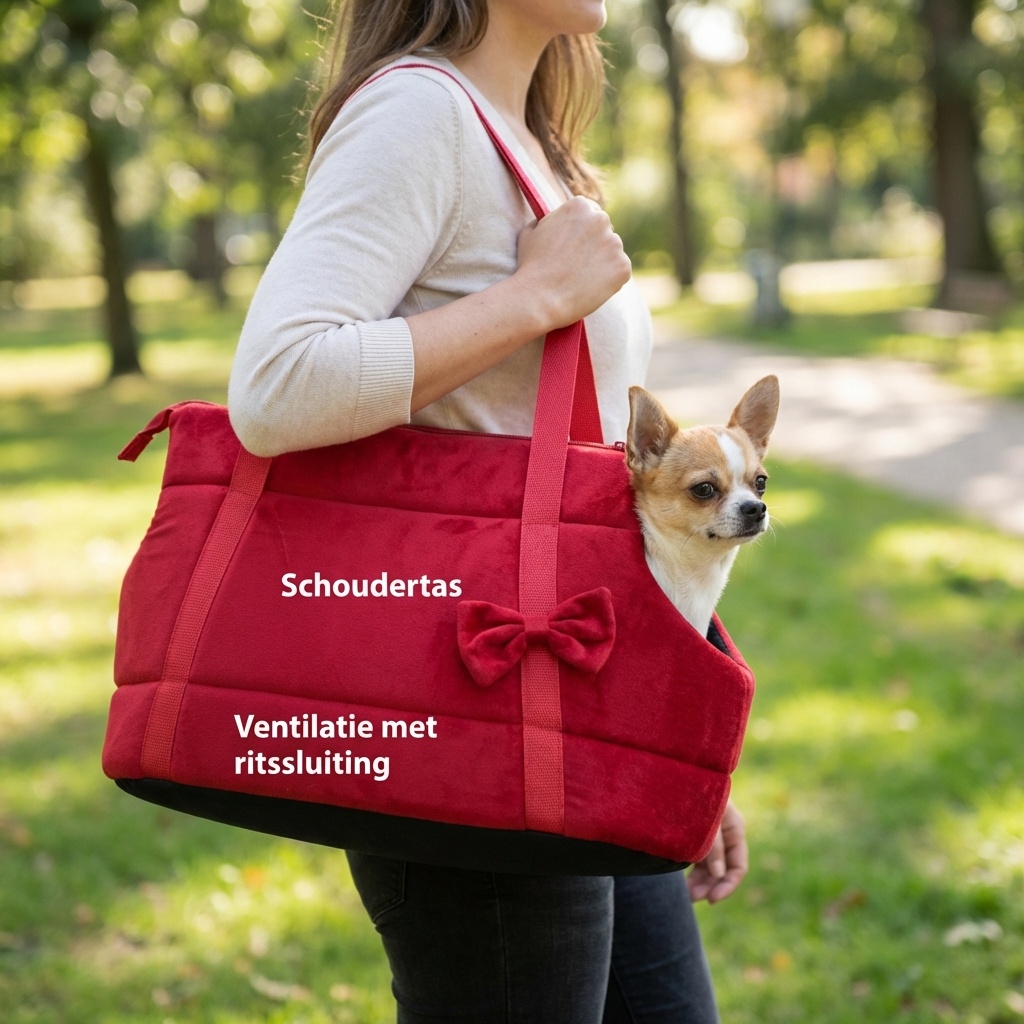 Hondendraagtas - kleine honden - honden transporttas - rood - 36x19x23 cm - stijlvol - schoudertas