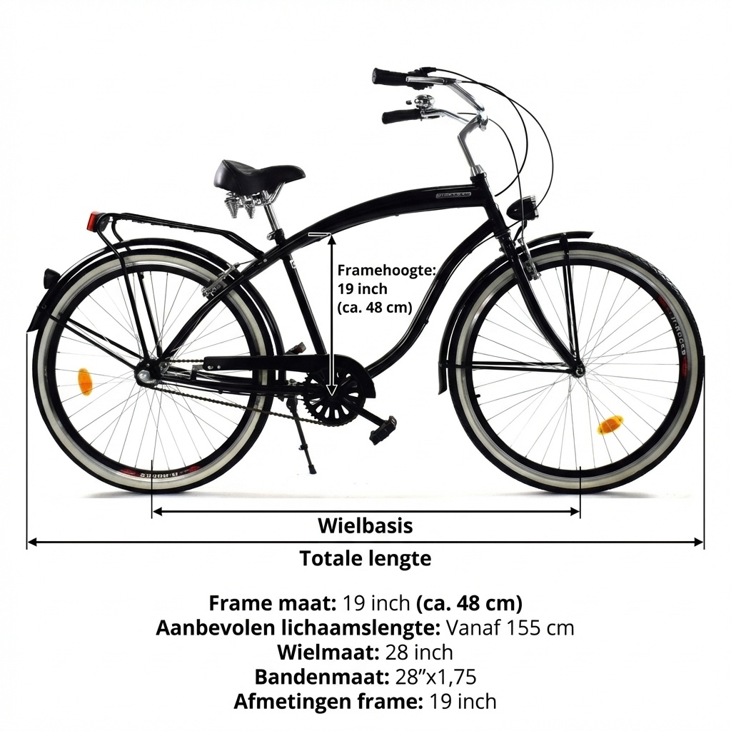 Herenfiets - beach cruiser - 28" - 3 versnellingen - zwart