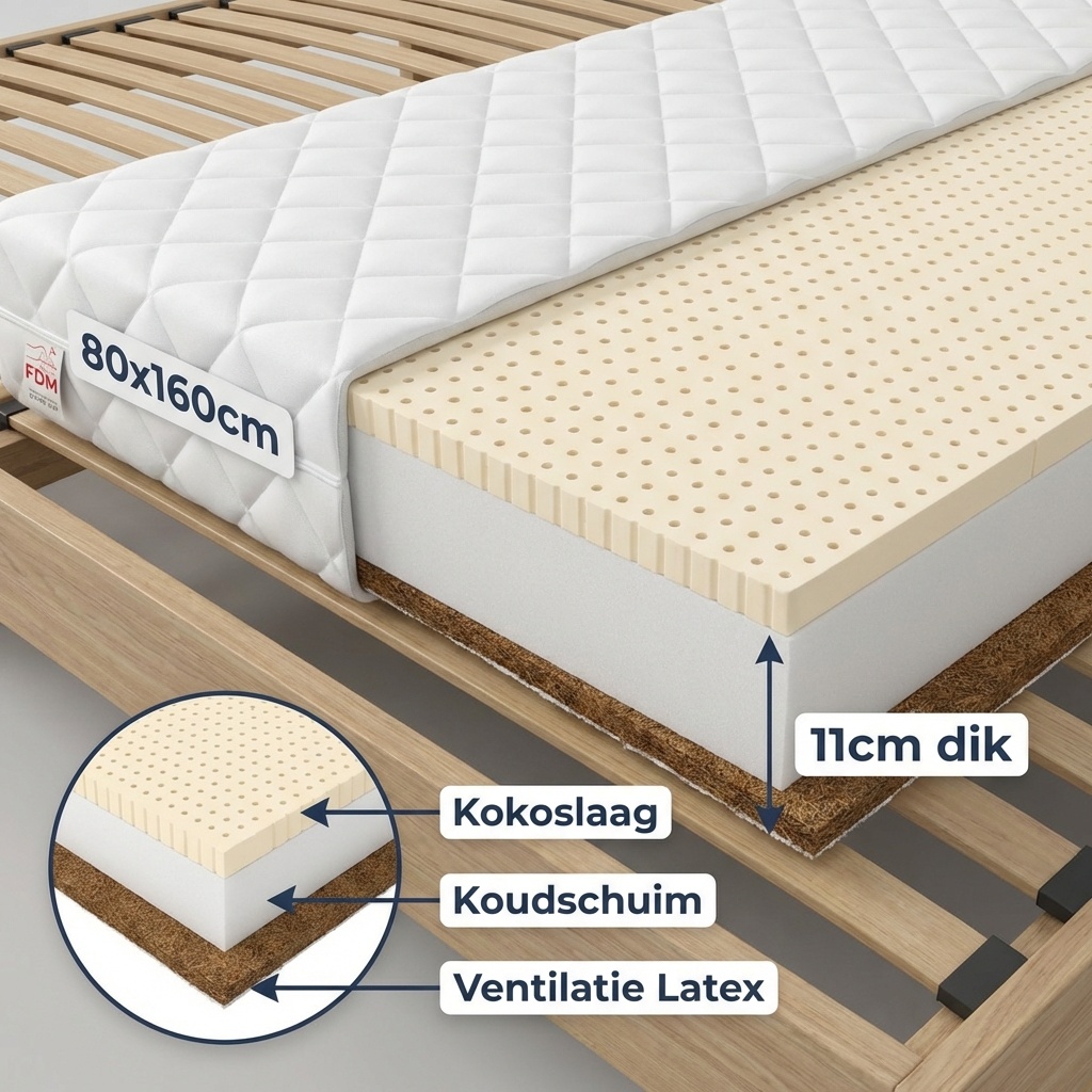 Matras 80x160 - koudschuim - 11cm - kokoslaag - ventilatie latex