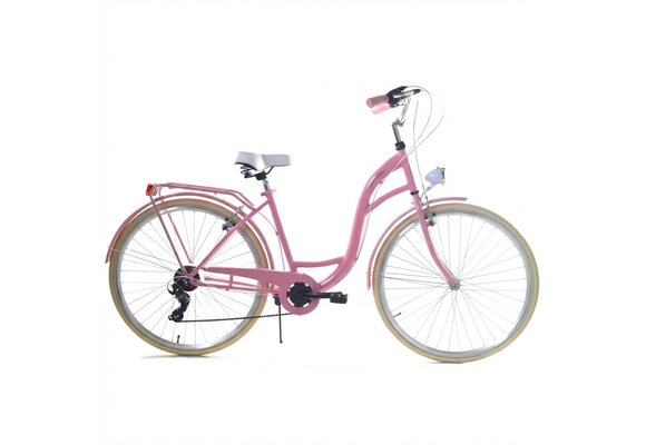 Meisjesfiets 26 inch - stadsfiets 7 versnellingen - roze creme