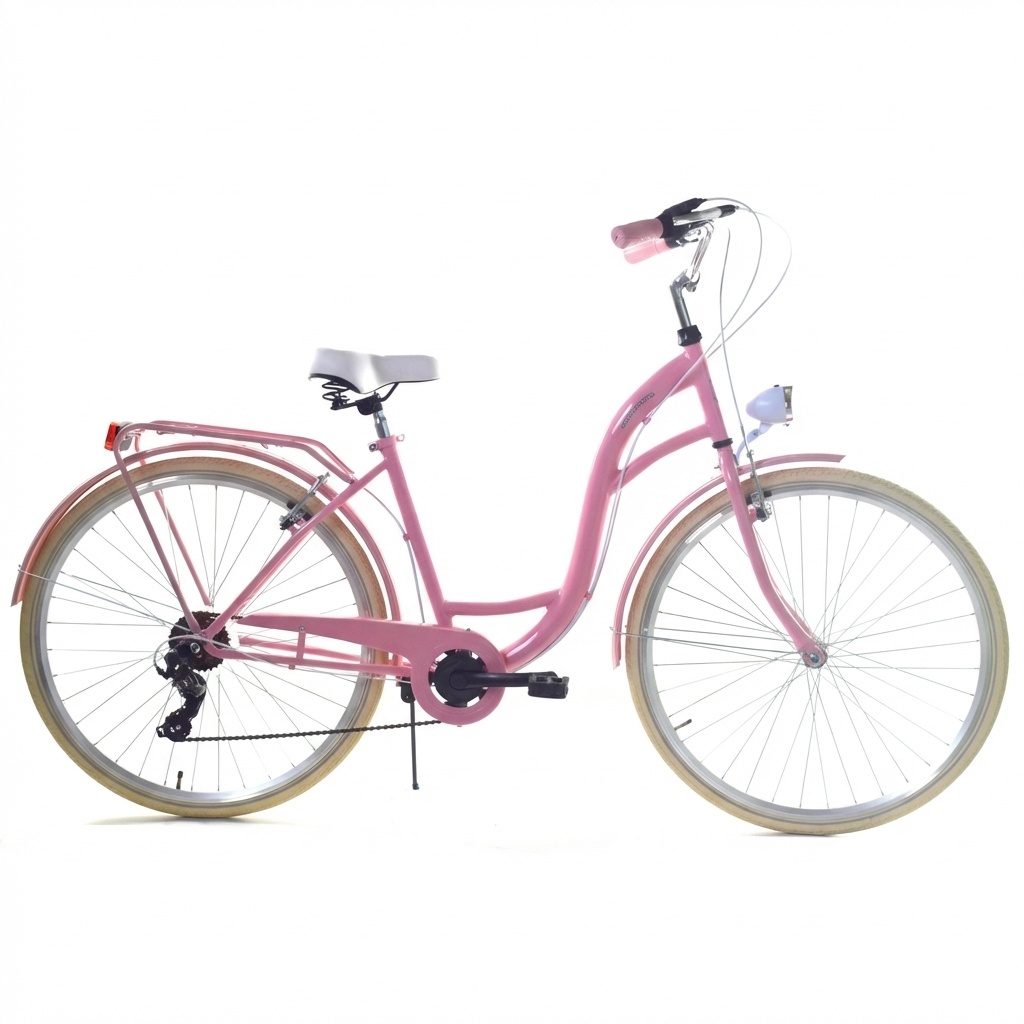 Meisjesfiets 26 inch - stadsfiets 7 versnellingen - roze creme