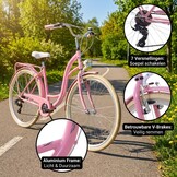Meisjesfiets 26 inch - stadsfiets 7 versnellingen - roze creme