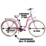 Meisjesfiets 26 inch - stadsfiets 7 versnellingen - roze creme