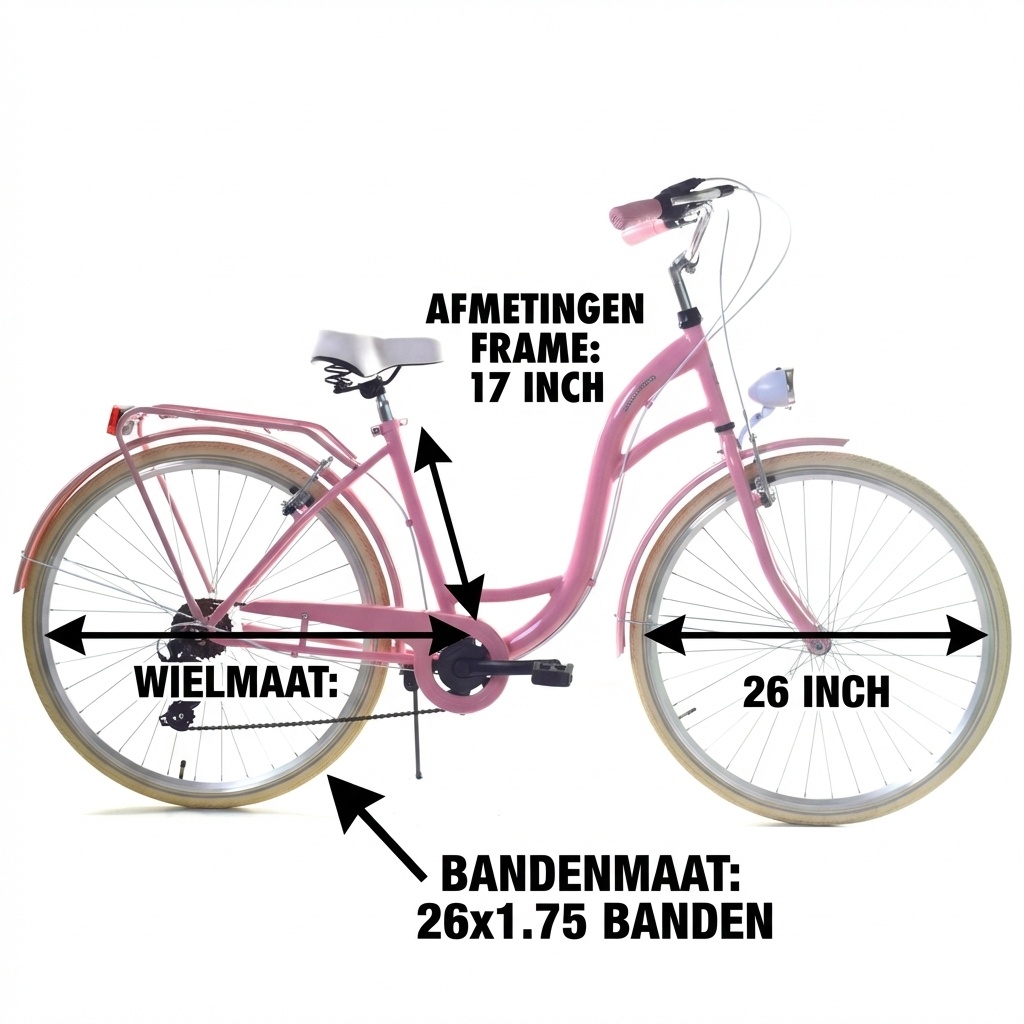 Meisjesfiets 26 inch - stadsfiets 7 versnellingen - roze creme