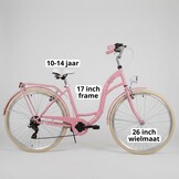 Meisjesfiets 26 inch - stadsfiets 7 versnellingen - roze creme