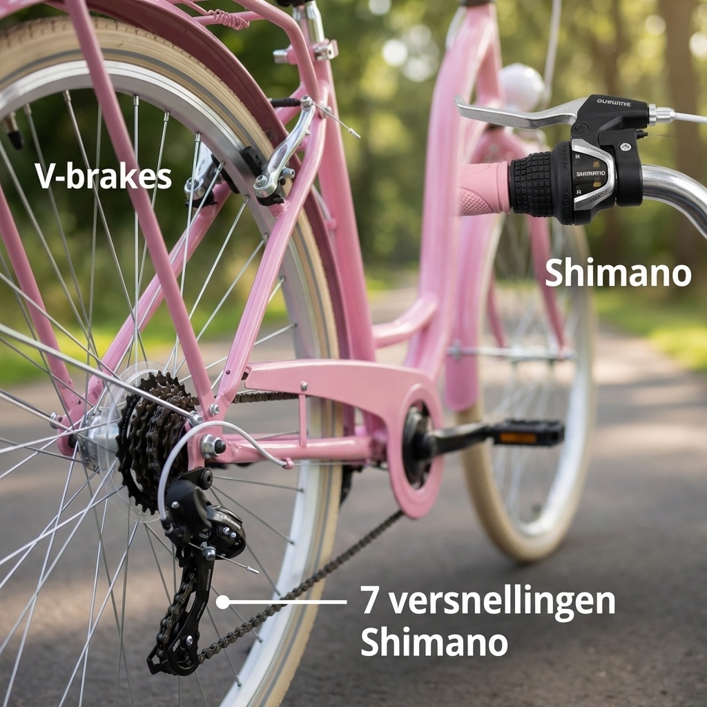 Meisjesfiets 26 inch - stadsfiets 7 versnellingen - roze creme