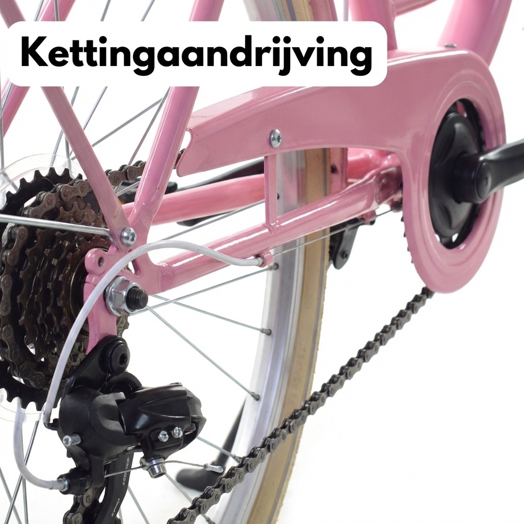 Meisjesfiets 26 inch - stadsfiets 7 versnellingen - roze creme