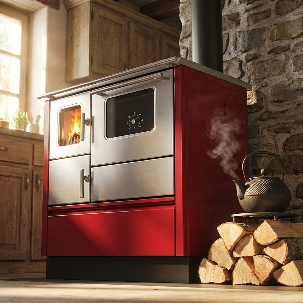 Houtfornuis - 75x60x85cm - 8kW - rood grijs - A+