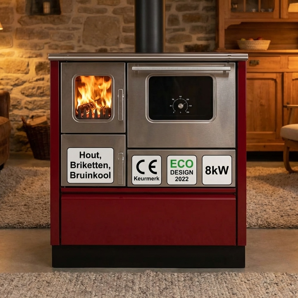 Houtfornuis - 75x60x85cm - 8kW - rood grijs - A+