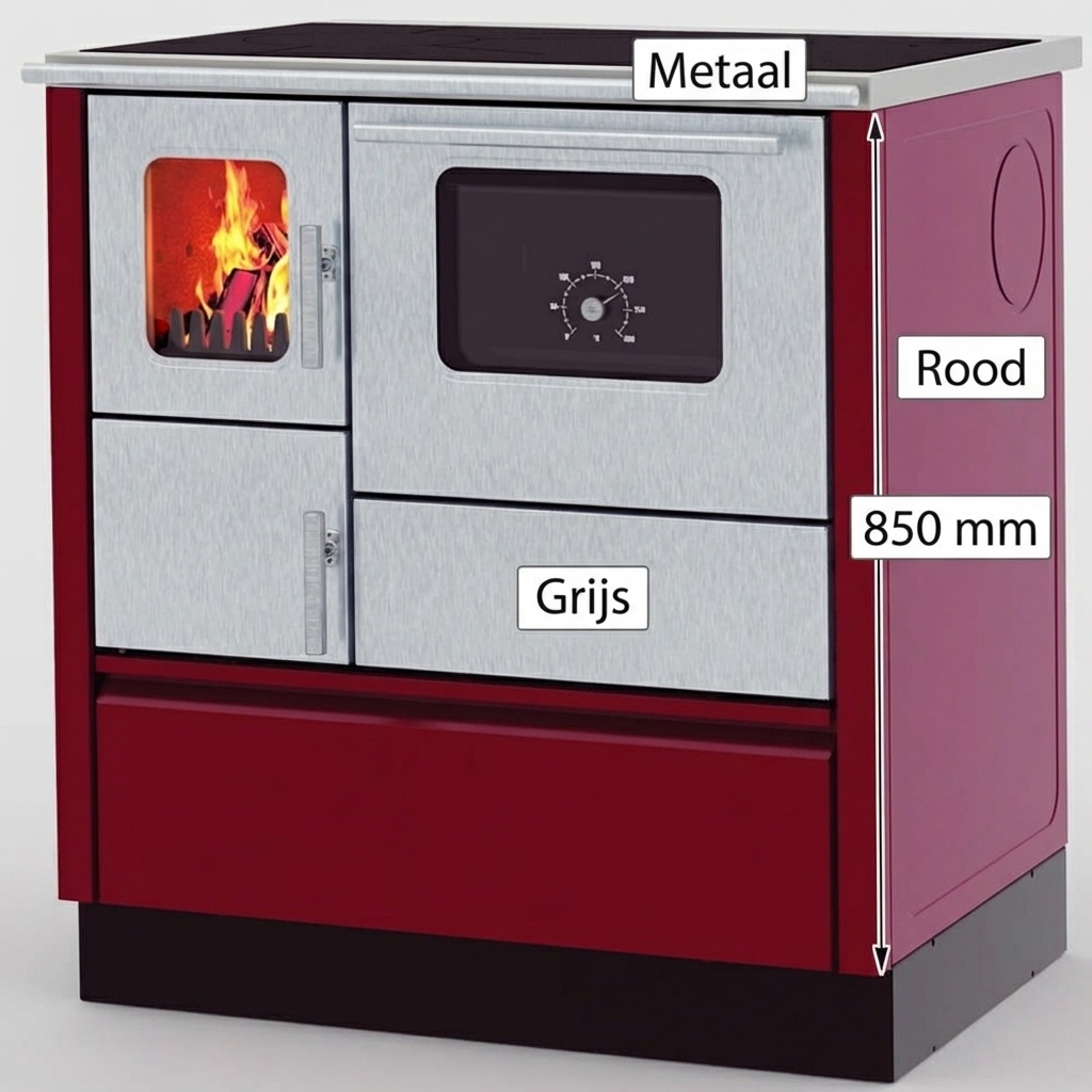 Houtfornuis - 75x60x85cm - 8kW - rood grijs - A+