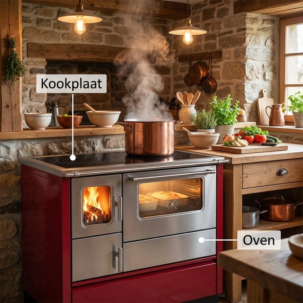 Houtfornuis - 75x60x85cm - 8kW - rood grijs - A+