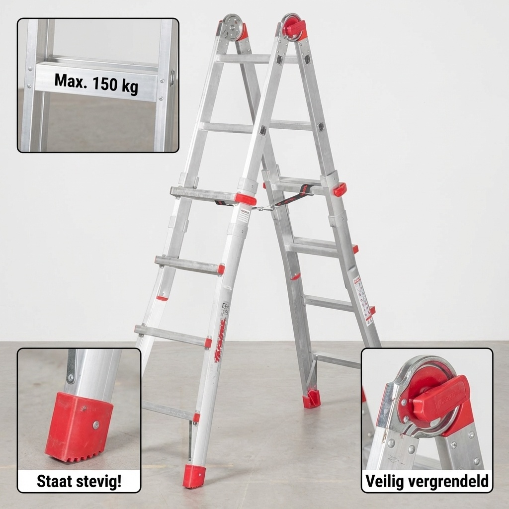 Vouwladder - uitschuifbaar - werkhoogte 4,70 m - aluminium