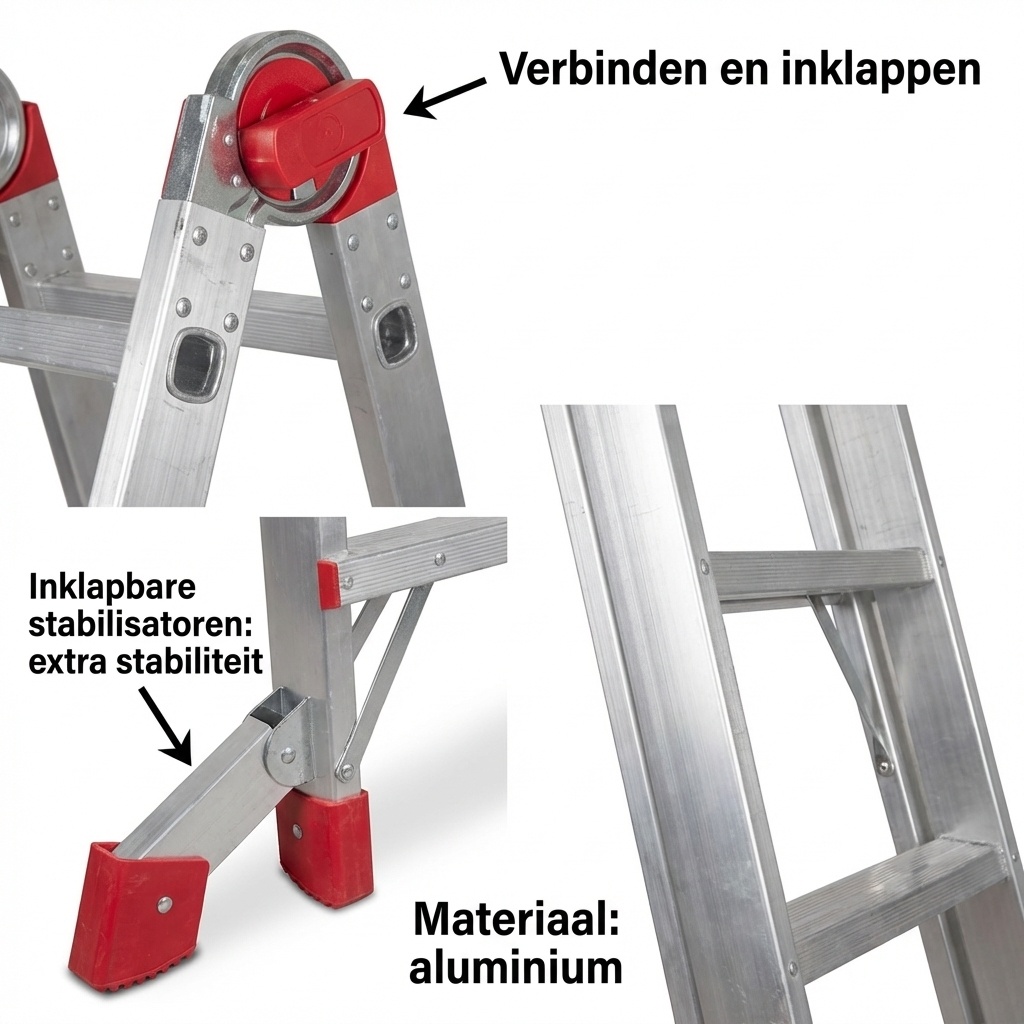 Vouwladder - uitschuifbaar - werkhoogte 4,70 m - aluminium