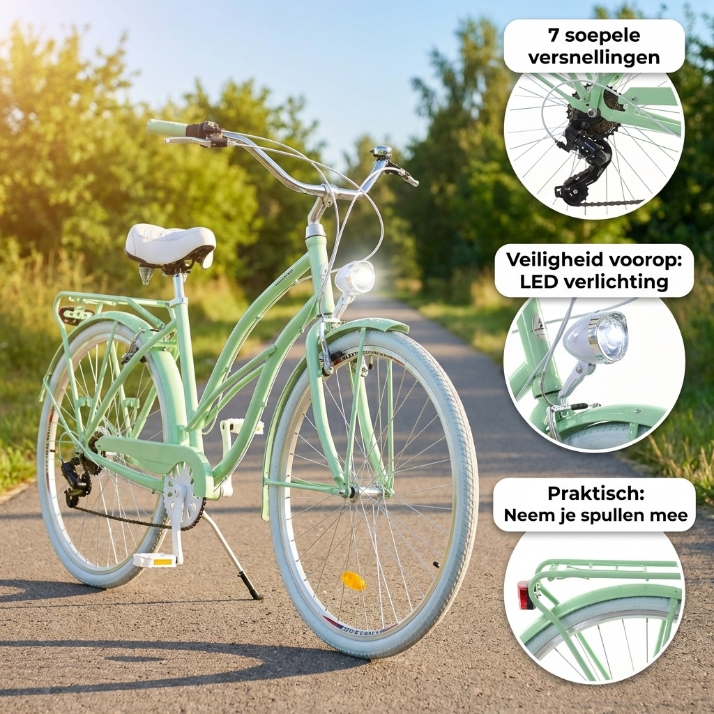 Meisjesfiets - cruiser - 26" - 7 versnellingen - mint wit