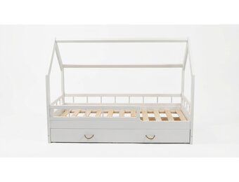 Massief houten kinderbed - Scandinavische stijl - huisbed - 160x80cm - met barrierres - wit