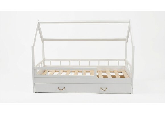 Massief houten kinderbed - Scandinavische stijl - huisbed - 160x80cm - met barrierres - wit