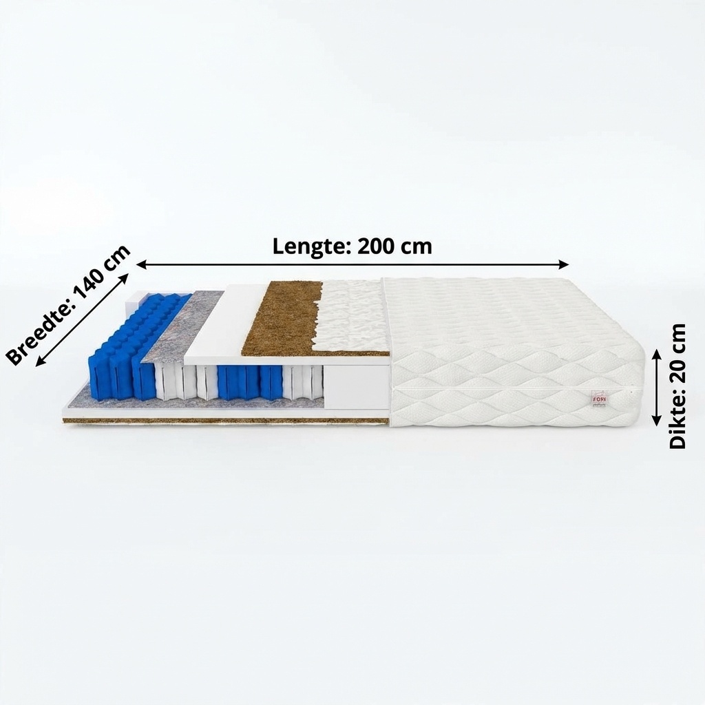 Matras 140x200 pocketvering: 7 zones, 20cm dik, medium