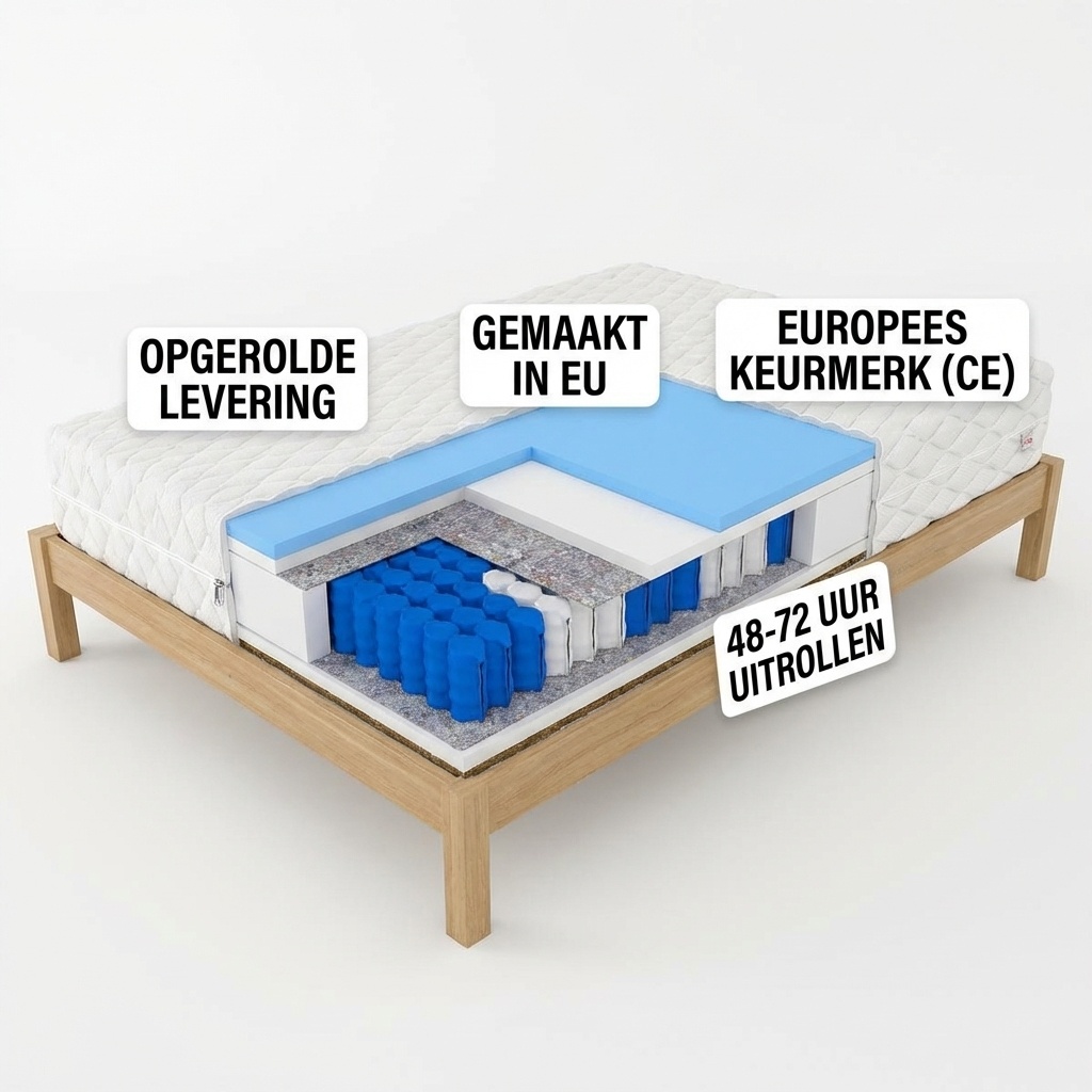 Matras 140x200 pocketvering: 7 zones, 20cm dik, medium