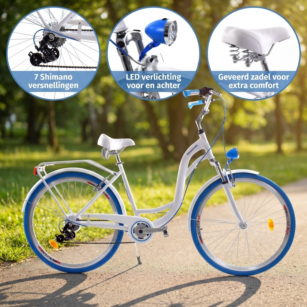 Meisjesfiets - 26 inch - met 7 versnellingen - alu - wit blauw