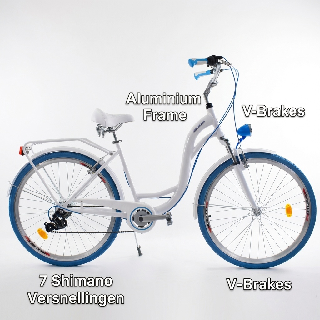 Meisjesfiets - 26 inch - met 7 versnellingen - alu - wit blauw