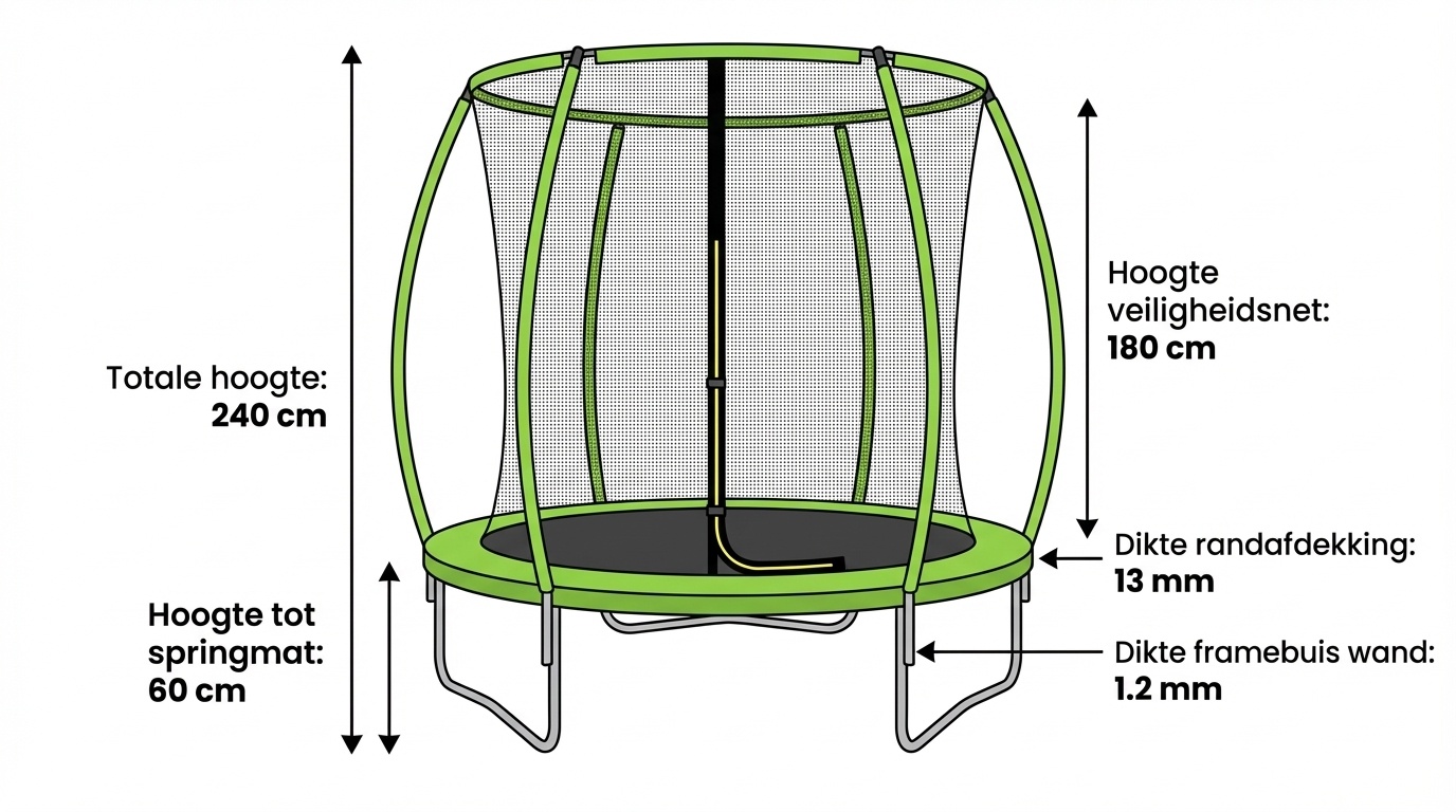 Trampoline 244 cm rond - met veiligheidsnet – groen/zwart