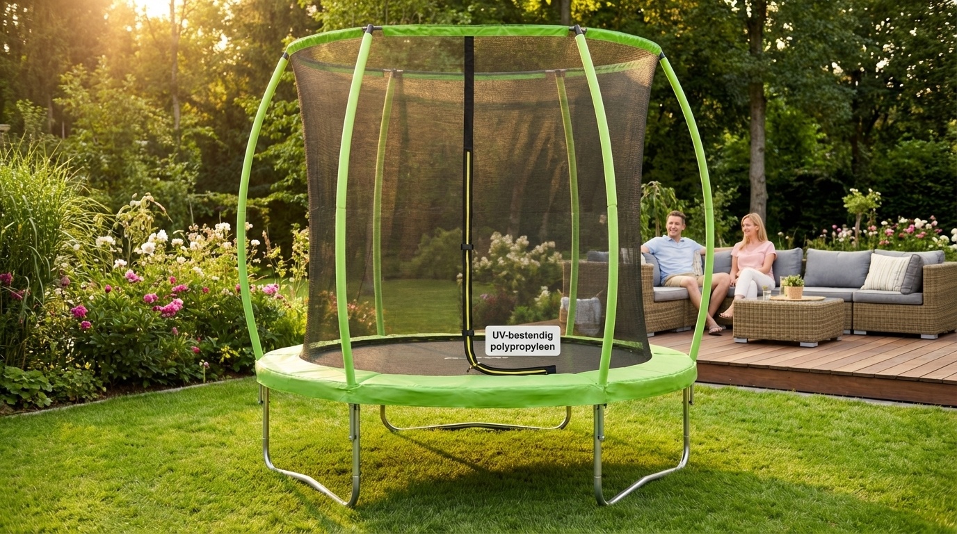 Trampoline 244 cm rond - met veiligheidsnet – groen/zwart