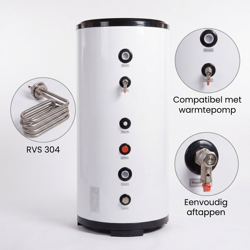 Buffervat warmtepomp - 100L watertank - RVS - 47 x104,5 cm