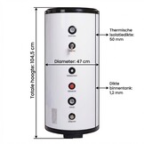 Buffervat warmtepomp - 100L watertank - RVS - 47 x104,5 cm