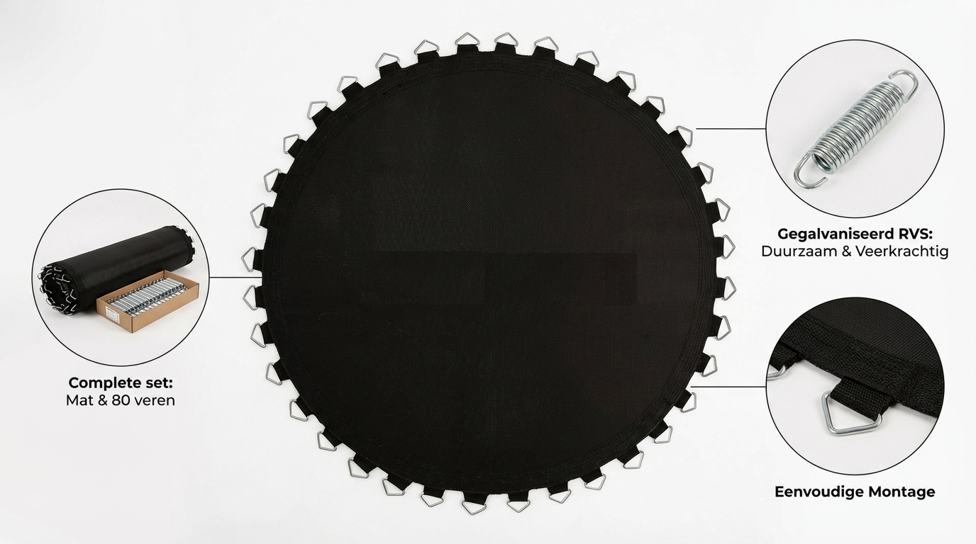 Trampoline springmat & veren set - 80 veren - 13 Ft - 396 cm tot 404 cm diameter