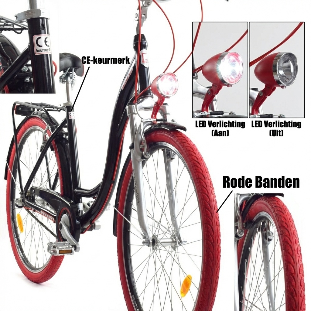 Meisjesfiets - 26 inch - met 3 versnellingen - zwart rood