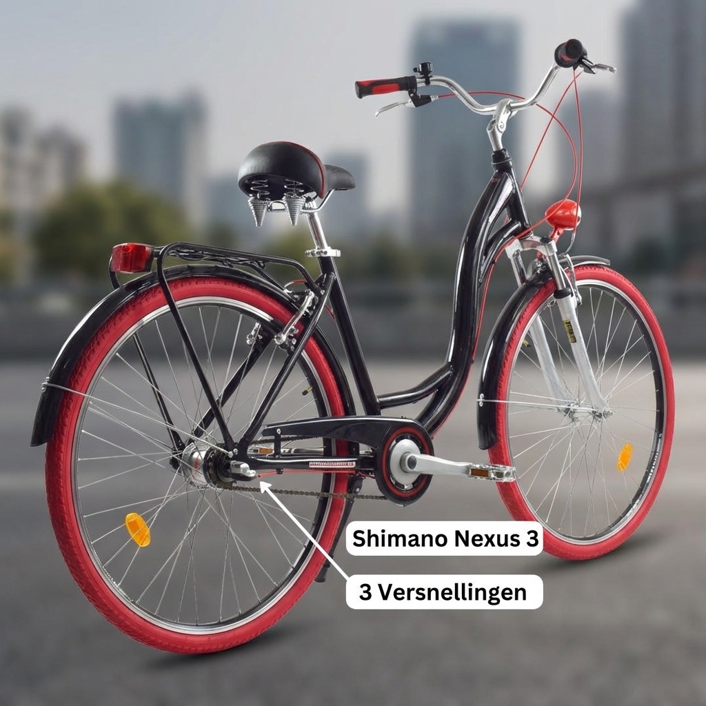 Meisjesfiets - 26 inch - met 3 versnellingen - zwart rood