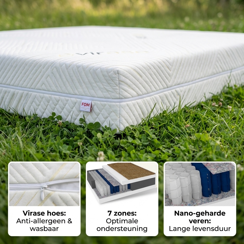 Matras 200x200 pocketvering - 7 zone, 22cm H3/H4