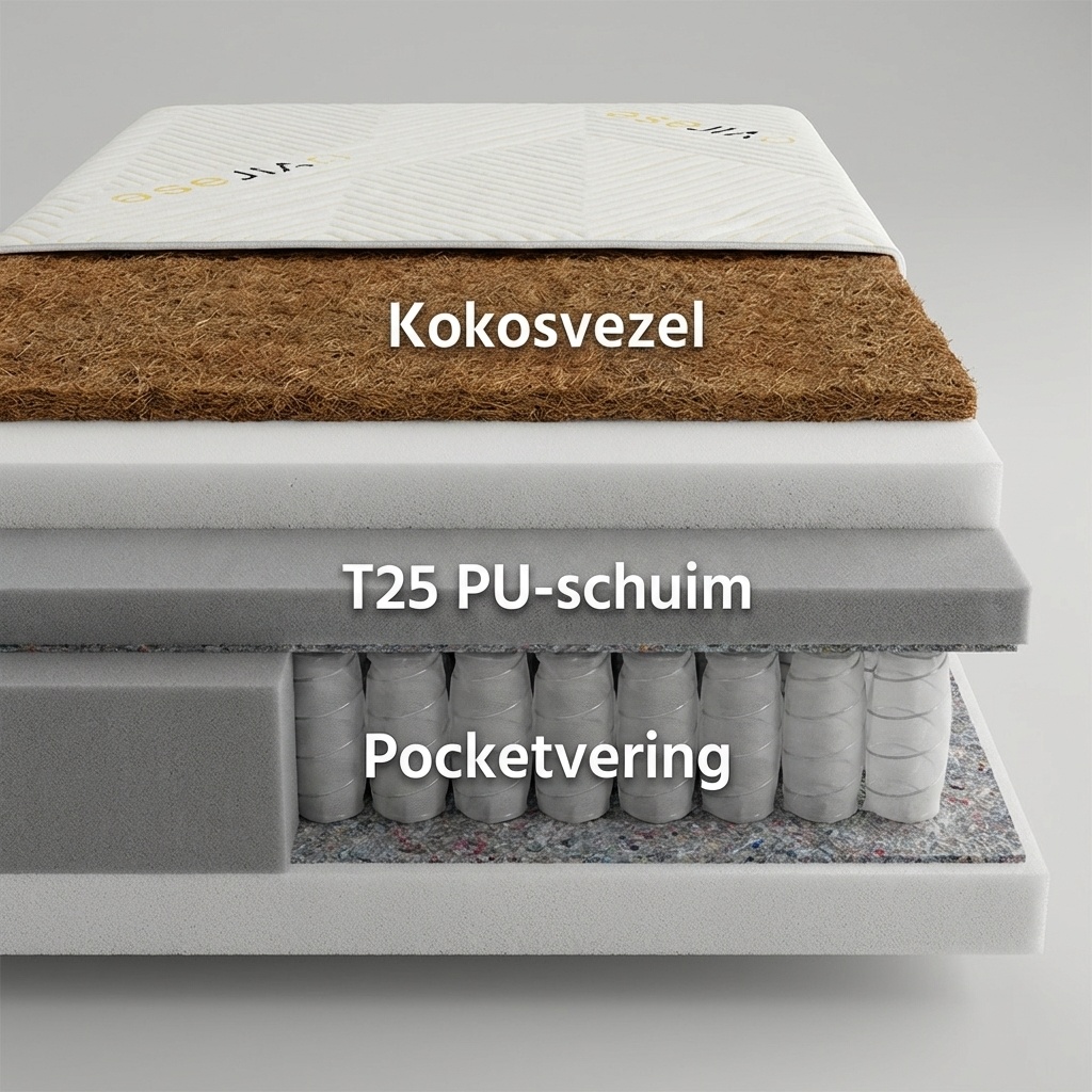 Matras 200x200 pocketvering - 7 zone, 22cm H3/H4