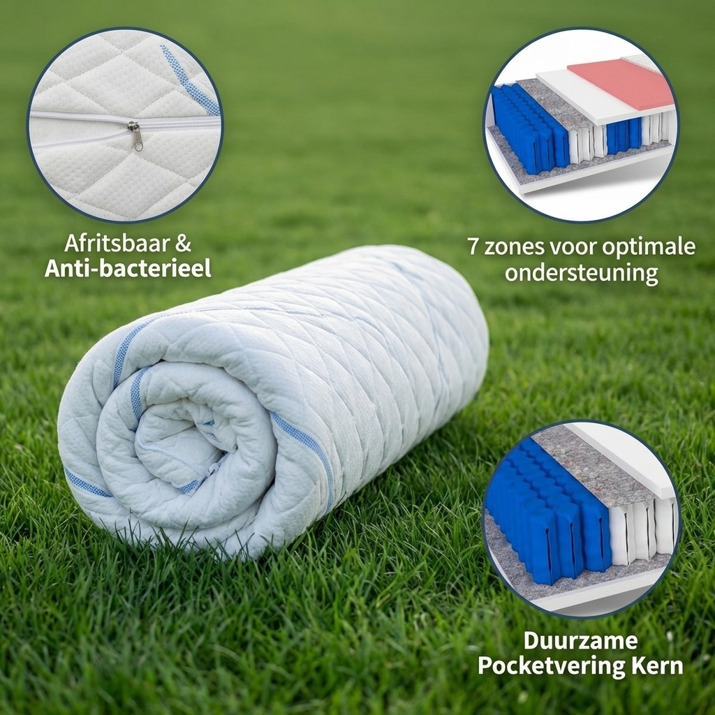 7 zone matras thermoplastisch 200x200 cm Wit